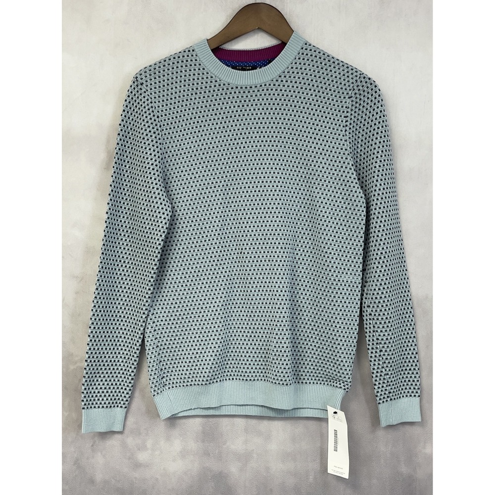 Ted‎ Baker Mens Sweater Size 2 US Small Geometric Textured Preppy Heritage FLAW